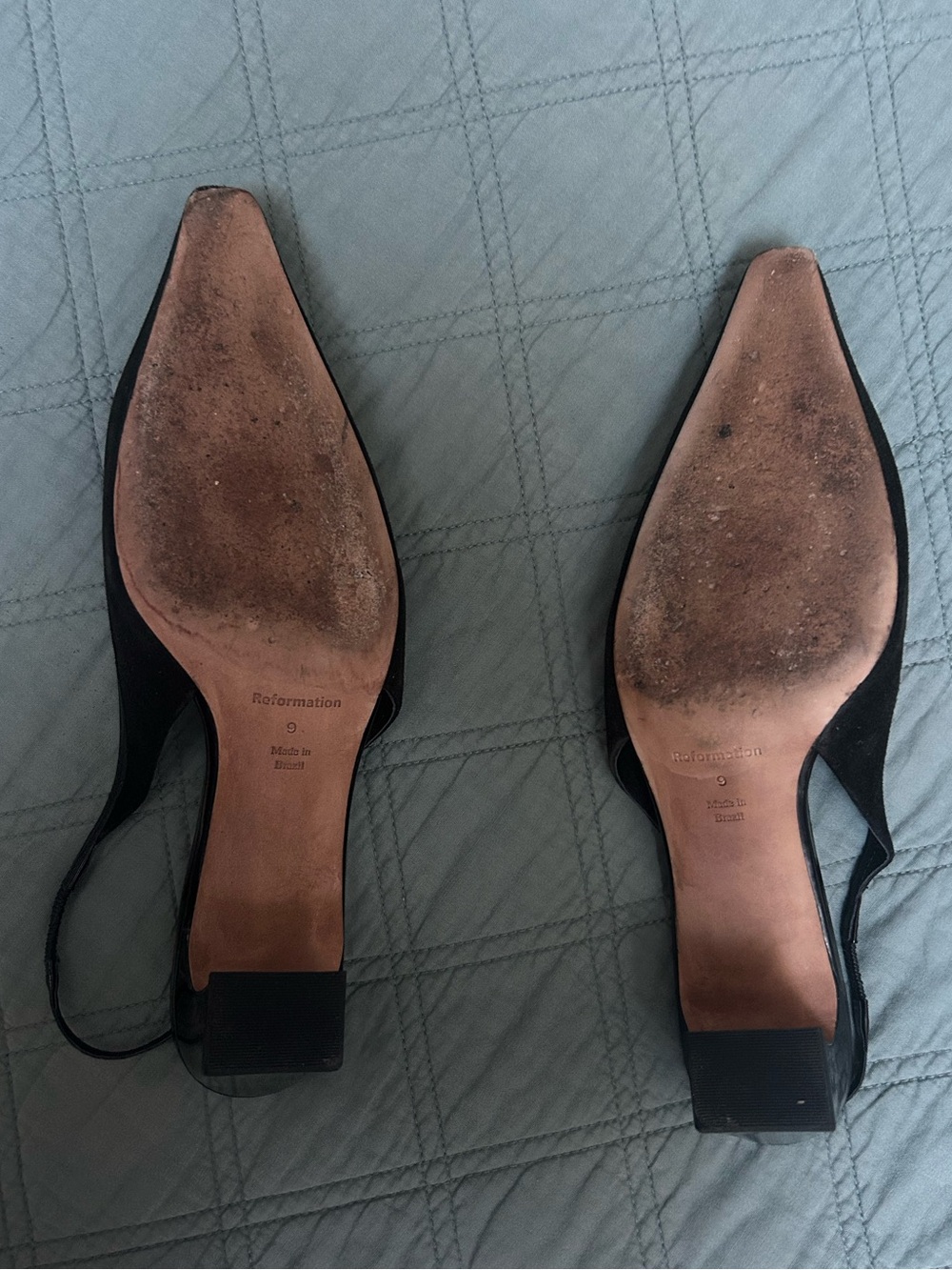 Reformation Nazanin Slingback Heel - Black Suede Pointed Block Kitten Heel - Picture 4 of 5